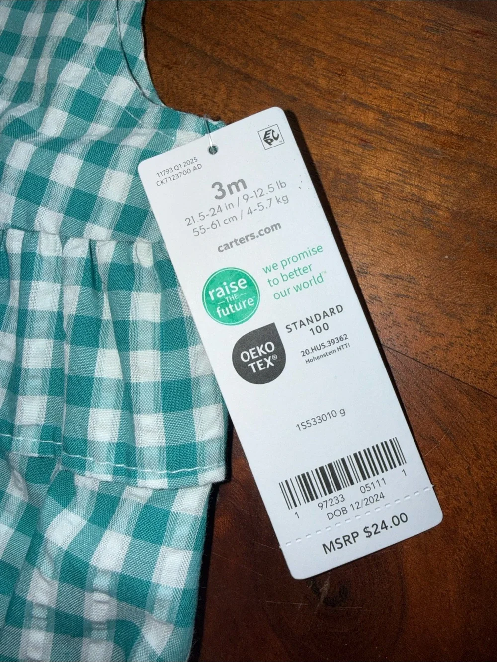 Carter's‎ Teal and White Gingham Baby Romper